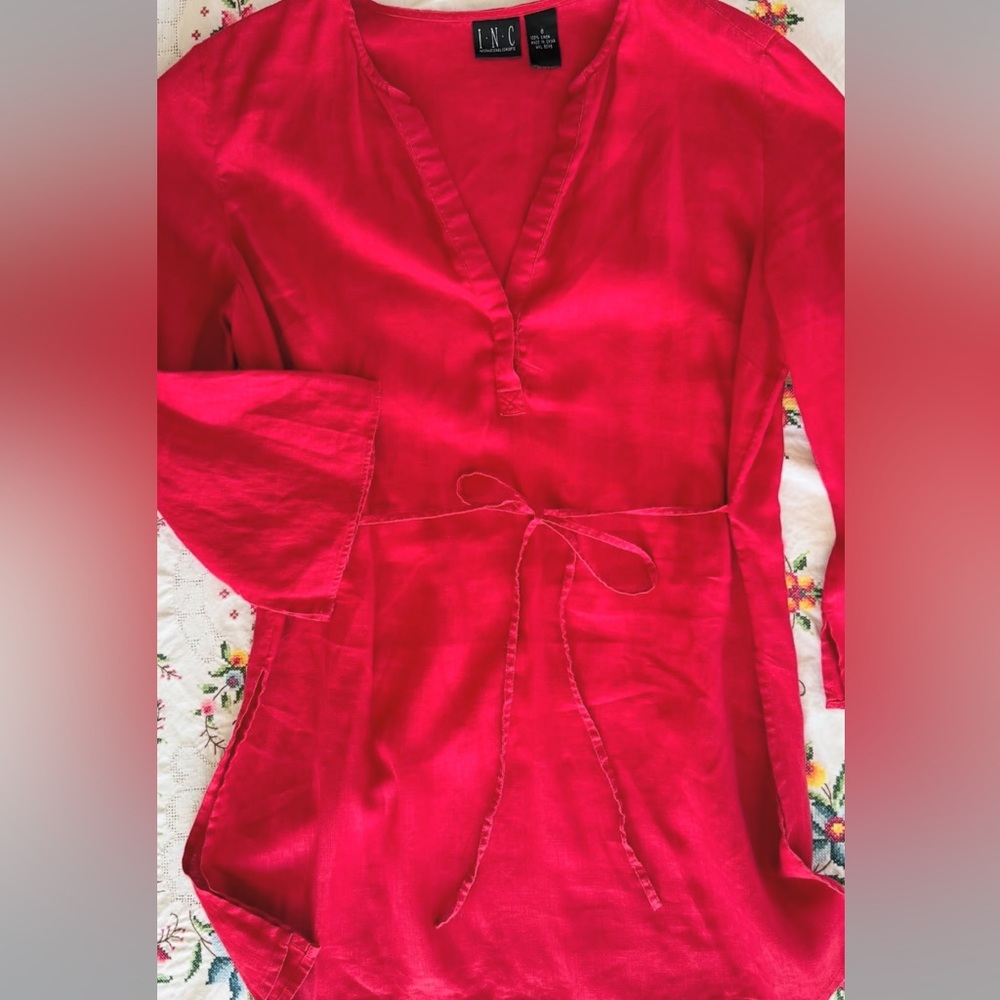 Vibrant Red vintage linen tunic